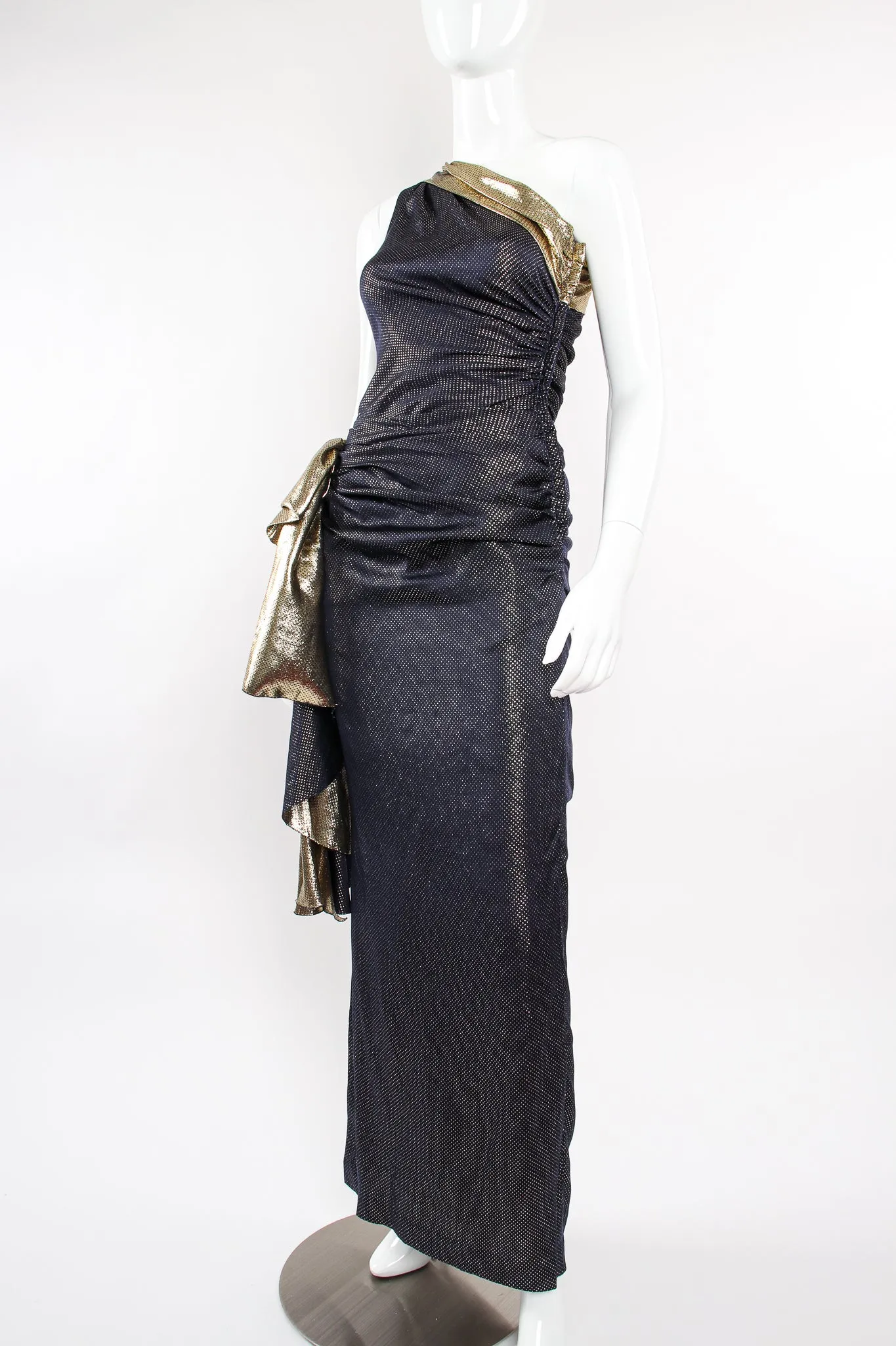 One Shoulder Metallic Dot Sheath Gown