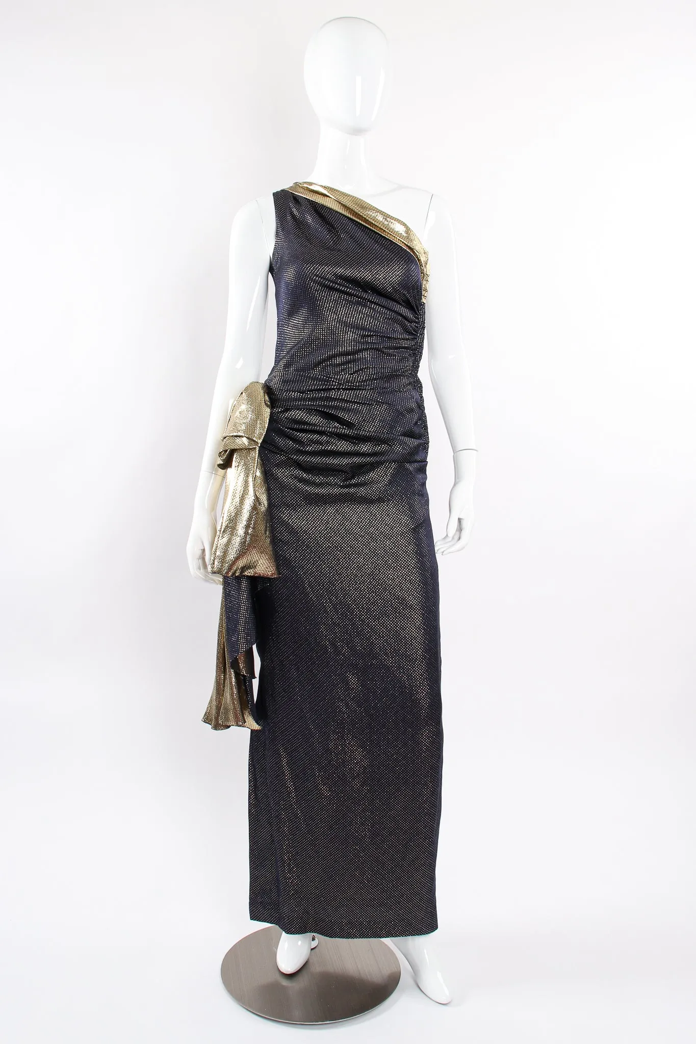 One Shoulder Metallic Dot Sheath Gown