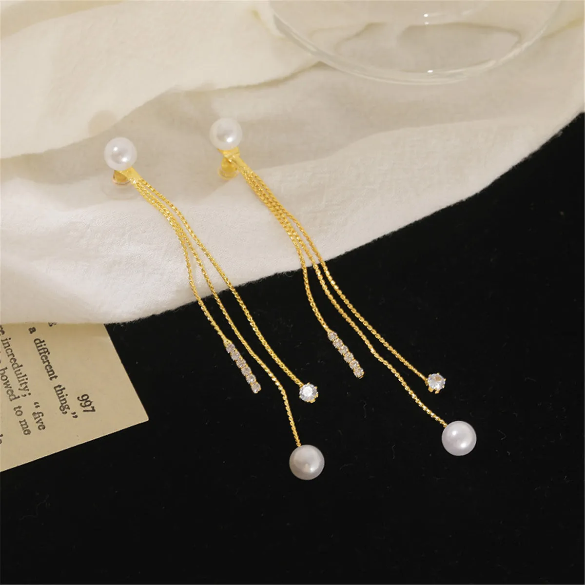 Pearl & Cubic Zirconia 18K Gold-Plated Beaded Tassel Ear Jackets