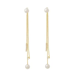 Pearl & Cubic Zirconia 18K Gold-Plated Beaded Tassel Ear Jackets