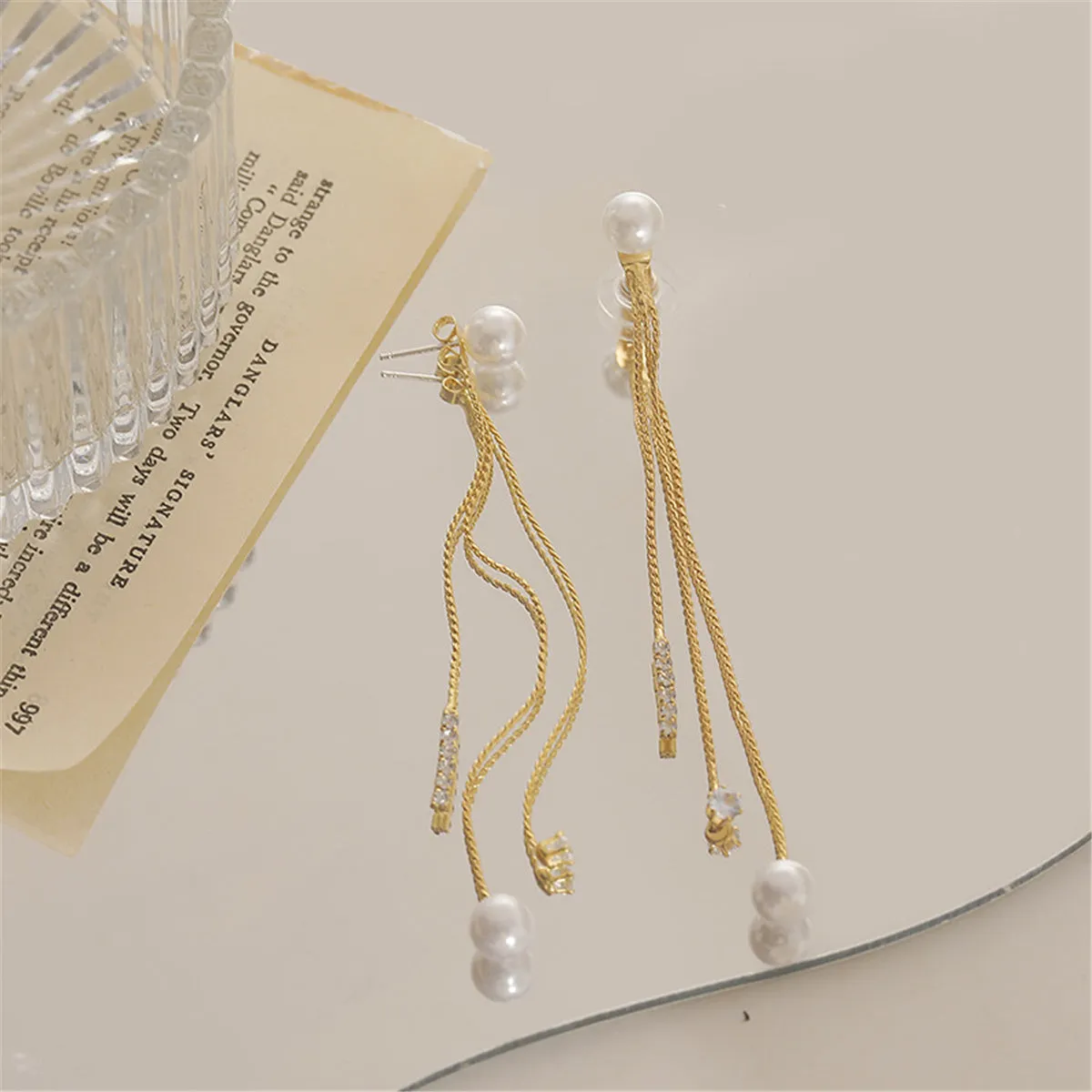 Pearl & Cubic Zirconia 18K Gold-Plated Beaded Tassel Ear Jackets