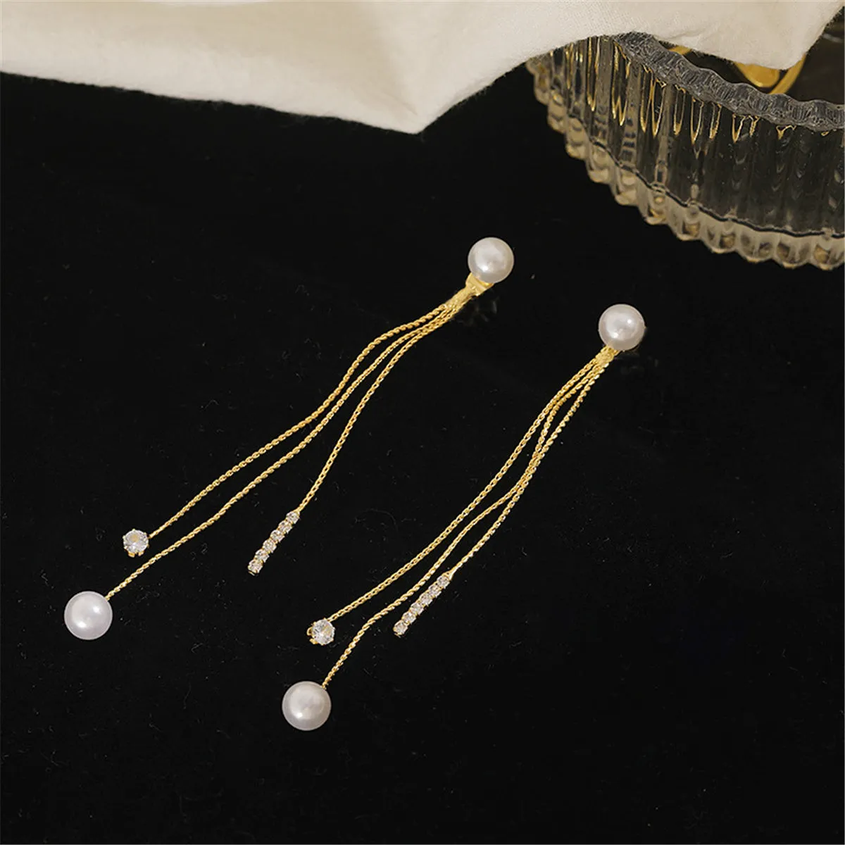 Pearl & Cubic Zirconia 18K Gold-Plated Beaded Tassel Ear Jackets