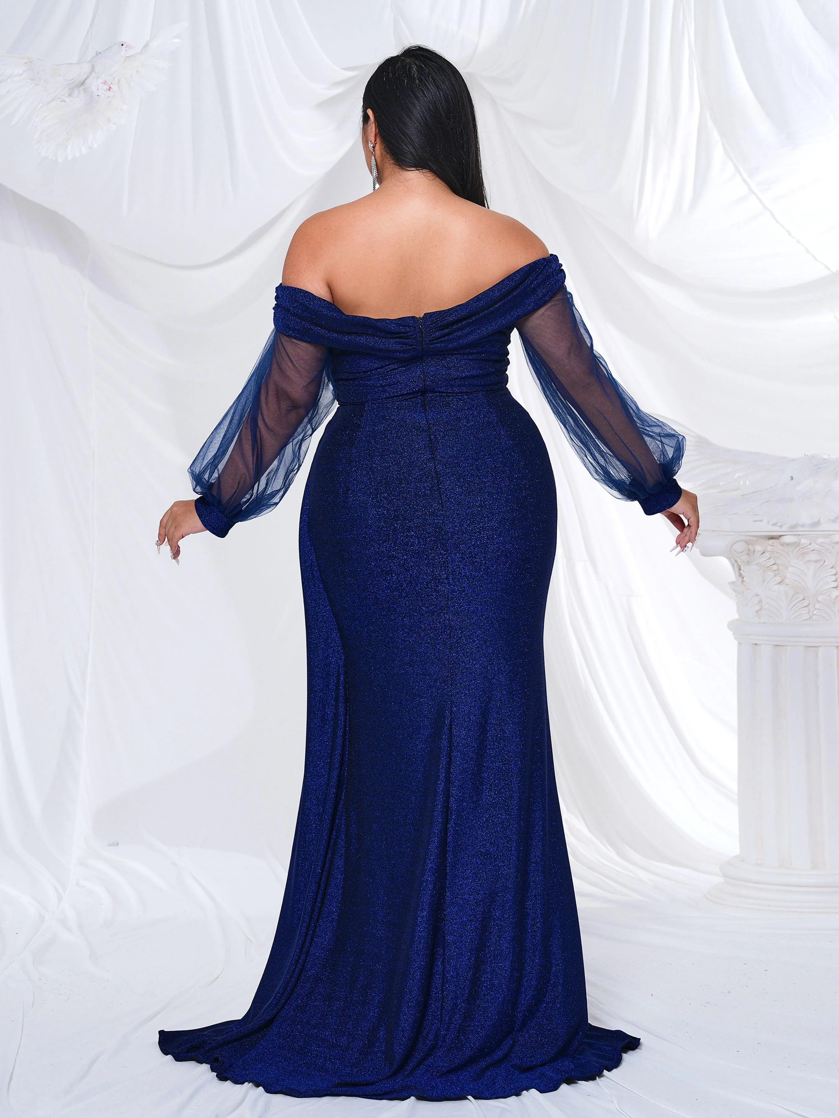 Plus Off Shoulder Split Wedding Guest Dress PRH60145