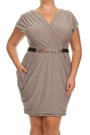Plus Size Captivating Ruched Belted Dress