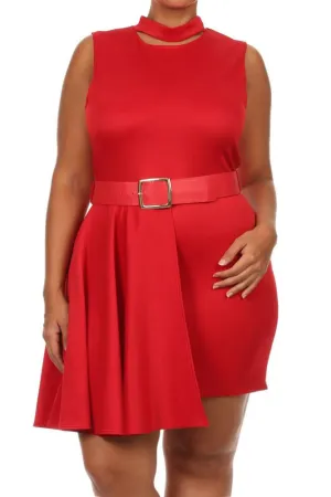 Plus Size Forever Young Cut Out Neckline Red Dress