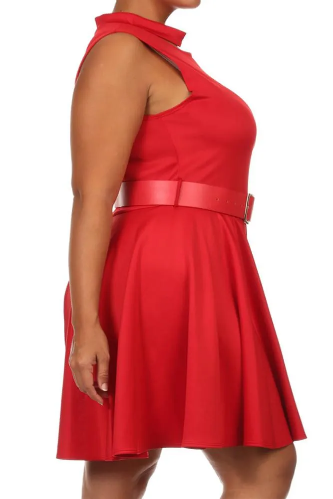 Plus Size Forever Young Cut Out Neckline Red Dress