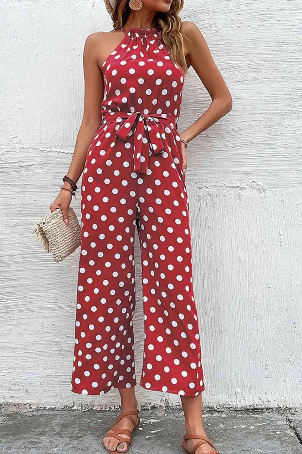 Polka Dot Grecian Wide Leg Jumpsuit (3 Colors)