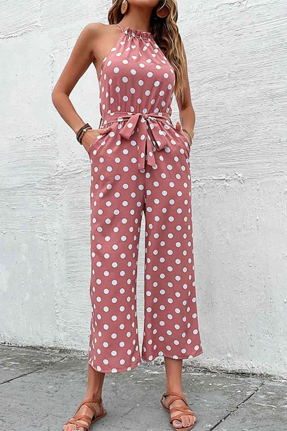 Polka Dot Grecian Wide Leg Jumpsuit (3 Colors)