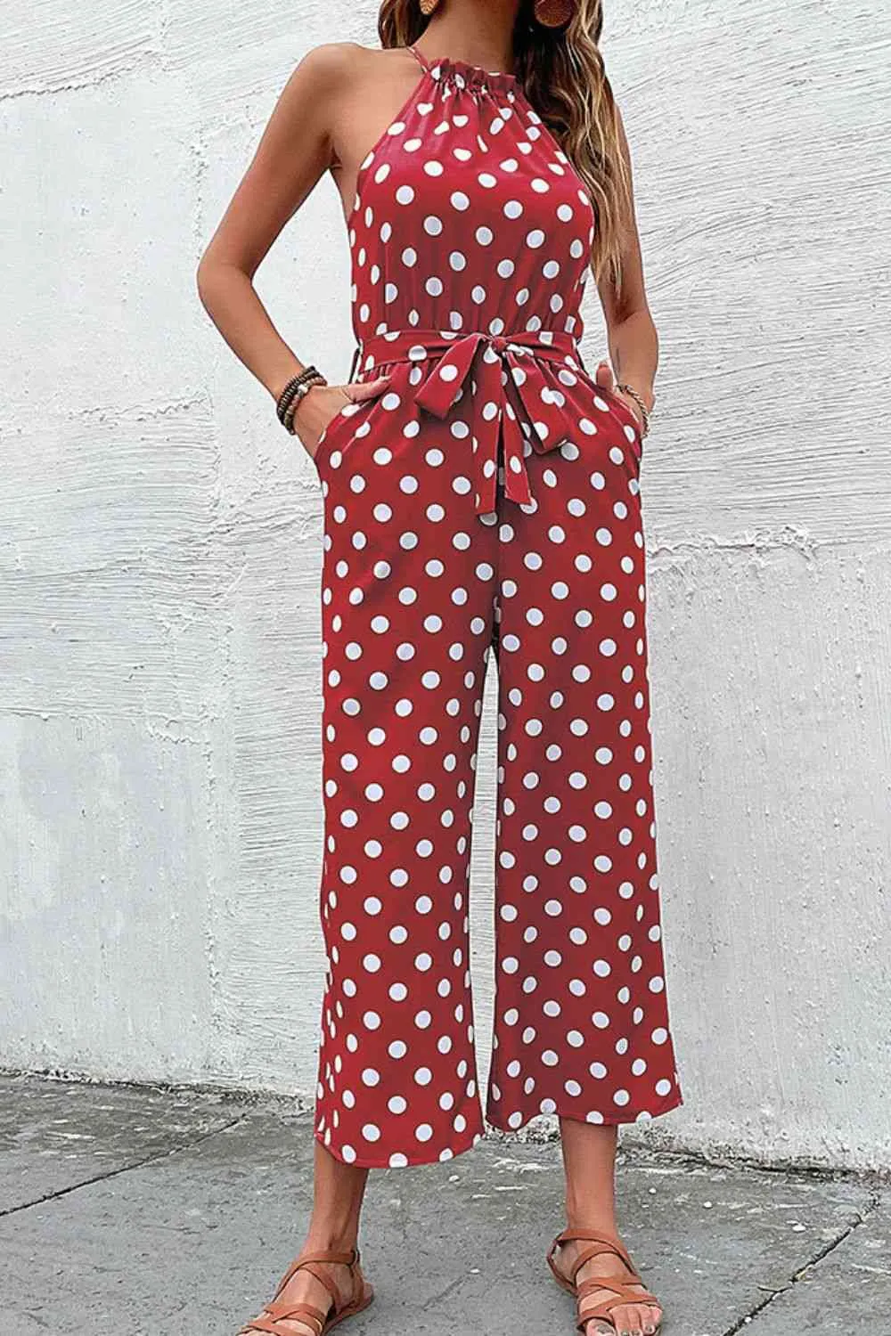 Polka Dot Grecian Wide Leg Jumpsuit (3 Colors)