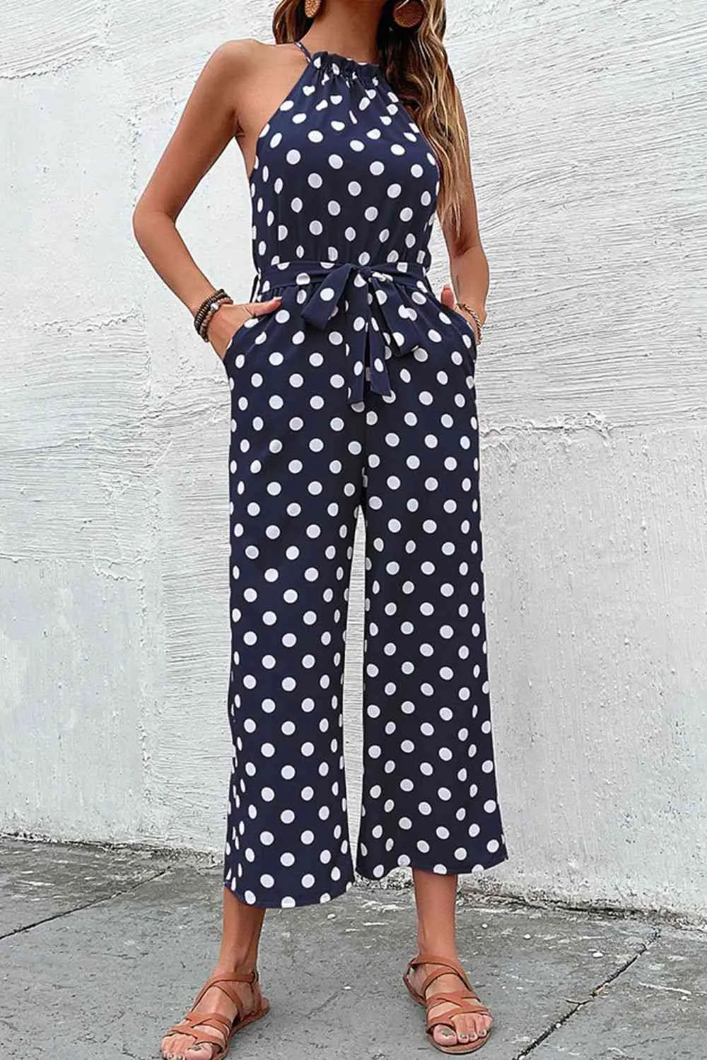 Polka Dot Grecian Wide Leg Jumpsuit (3 Colors)
