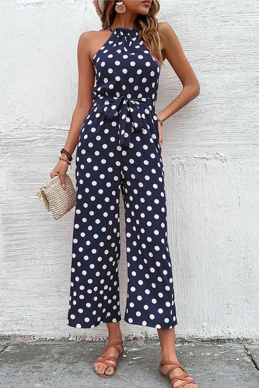 Polka Dot Grecian Wide Leg Jumpsuit (3 Colors)