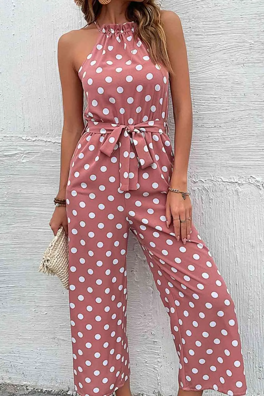 Polka Dot Grecian Wide Leg Jumpsuit (3 Colors)