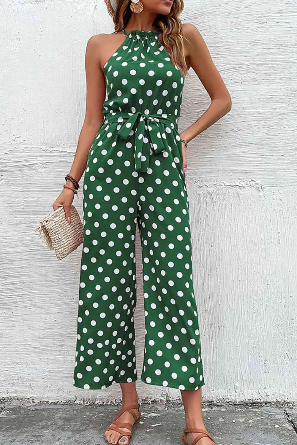 Polka Dot Grecian Wide Leg Jumpsuit (3 Colors)