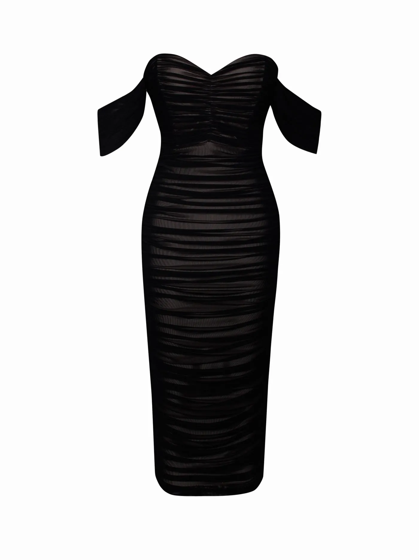 PRE-ORDER Mia Off Shoulder Mesh Maxi Dress x Black