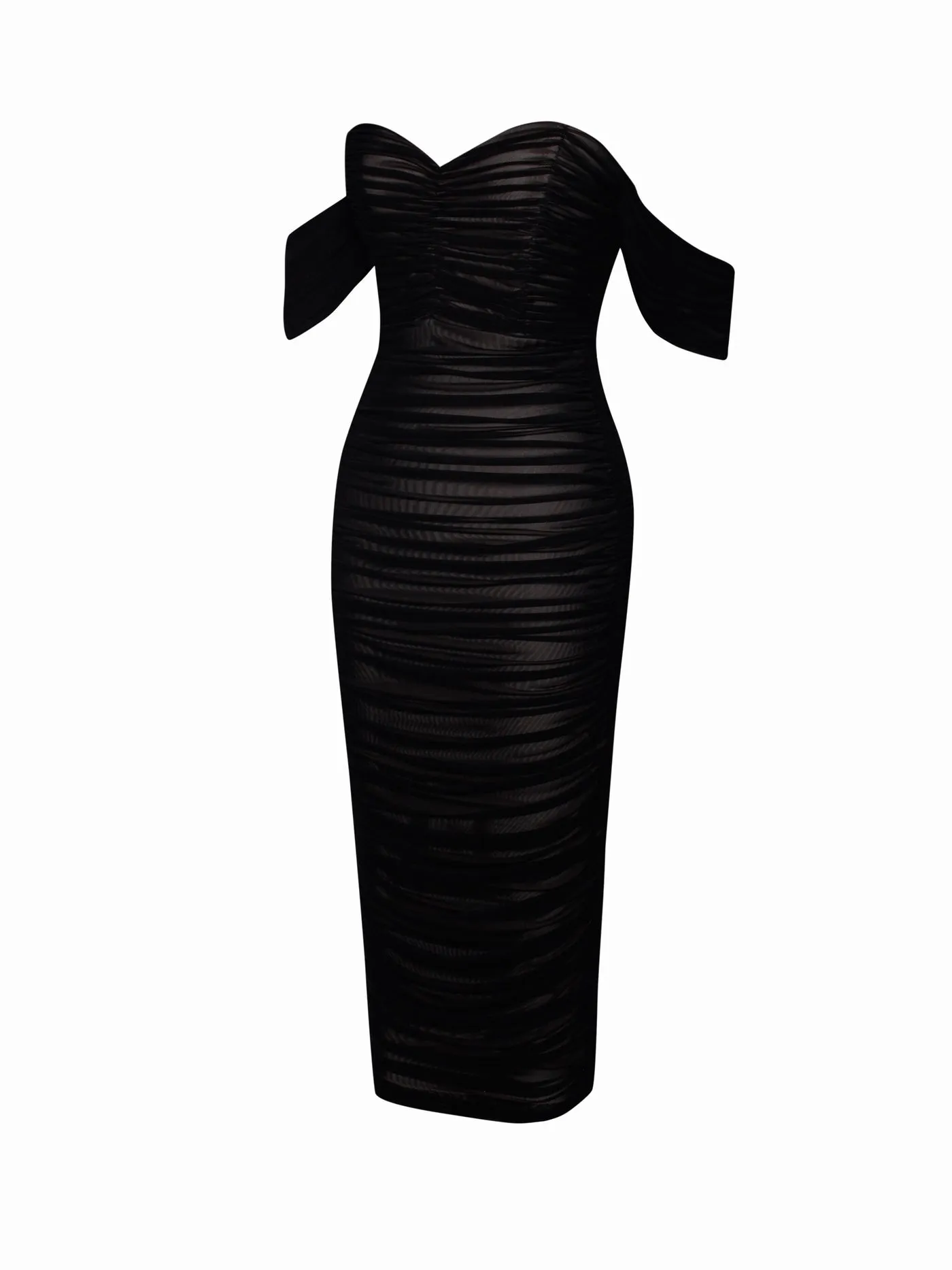 PRE-ORDER Mia Off Shoulder Mesh Maxi Dress x Black