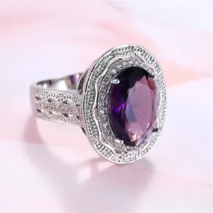 Purple Crystal & Cubic Zirconia Oval Halo Ring