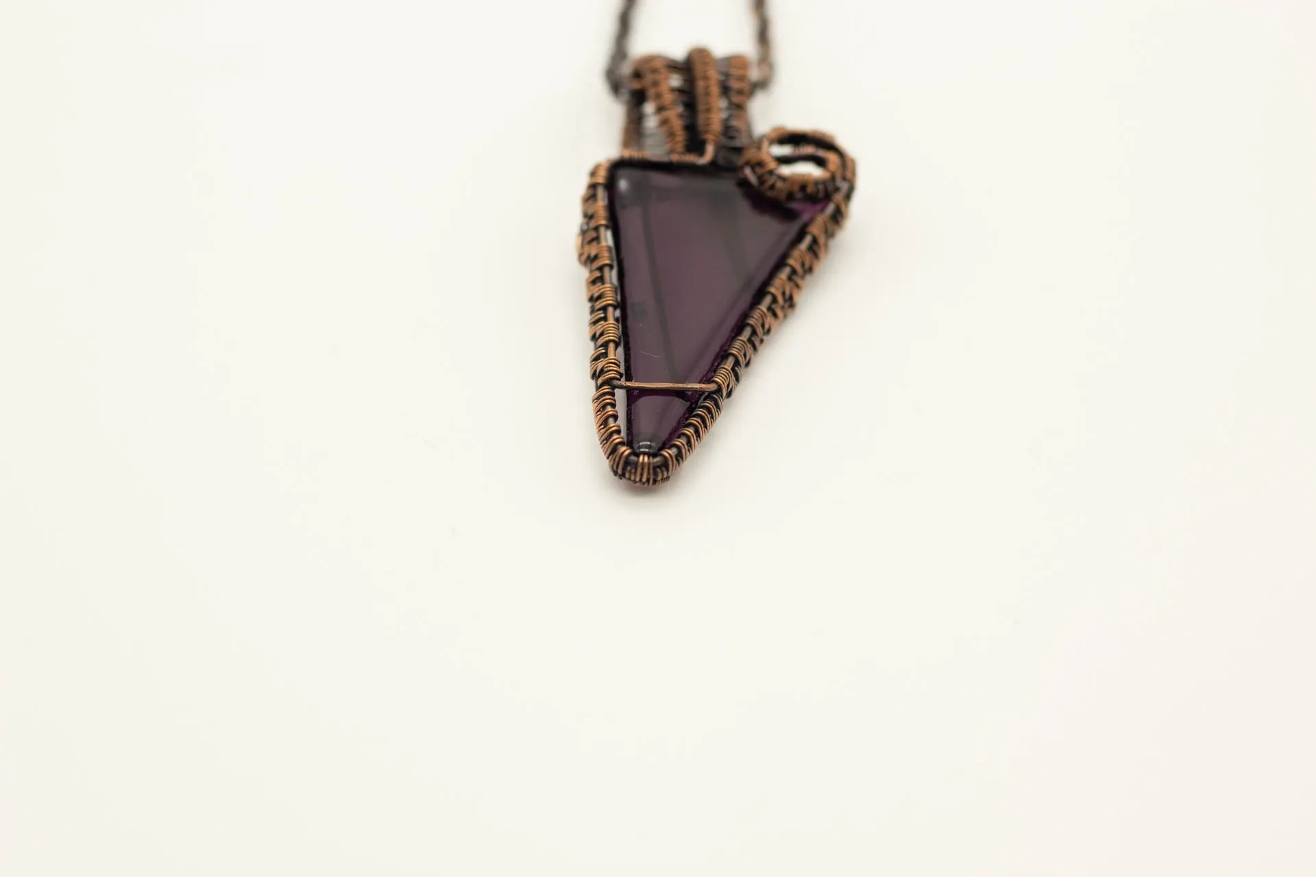 Purple Fused Glass and Copper Wire Wrapped Pendant