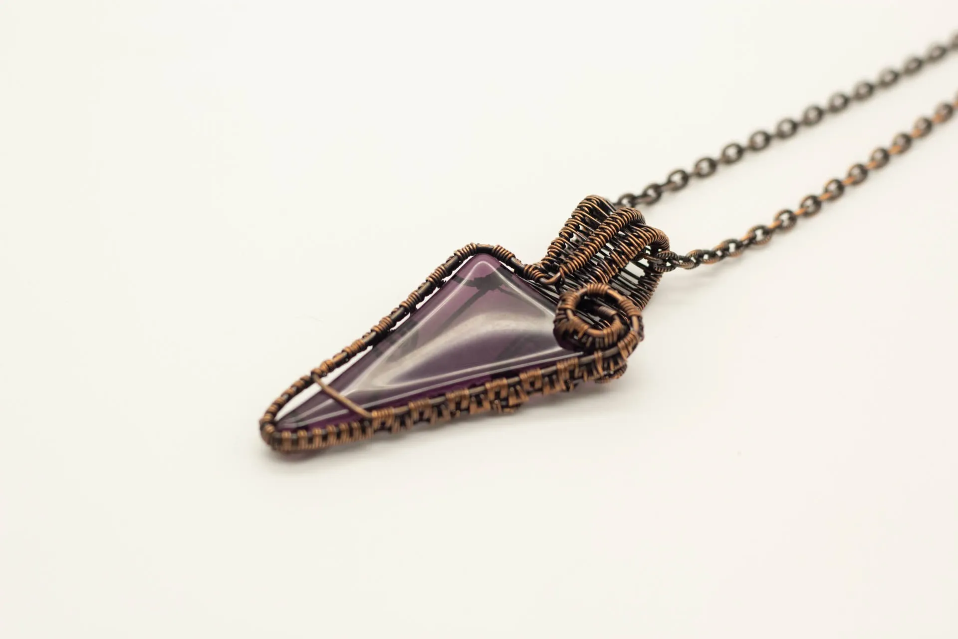 Purple Fused Glass and Copper Wire Wrapped Pendant