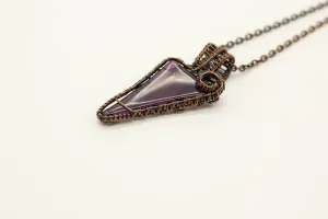 Purple Fused Glass and Copper Wire Wrapped Pendant