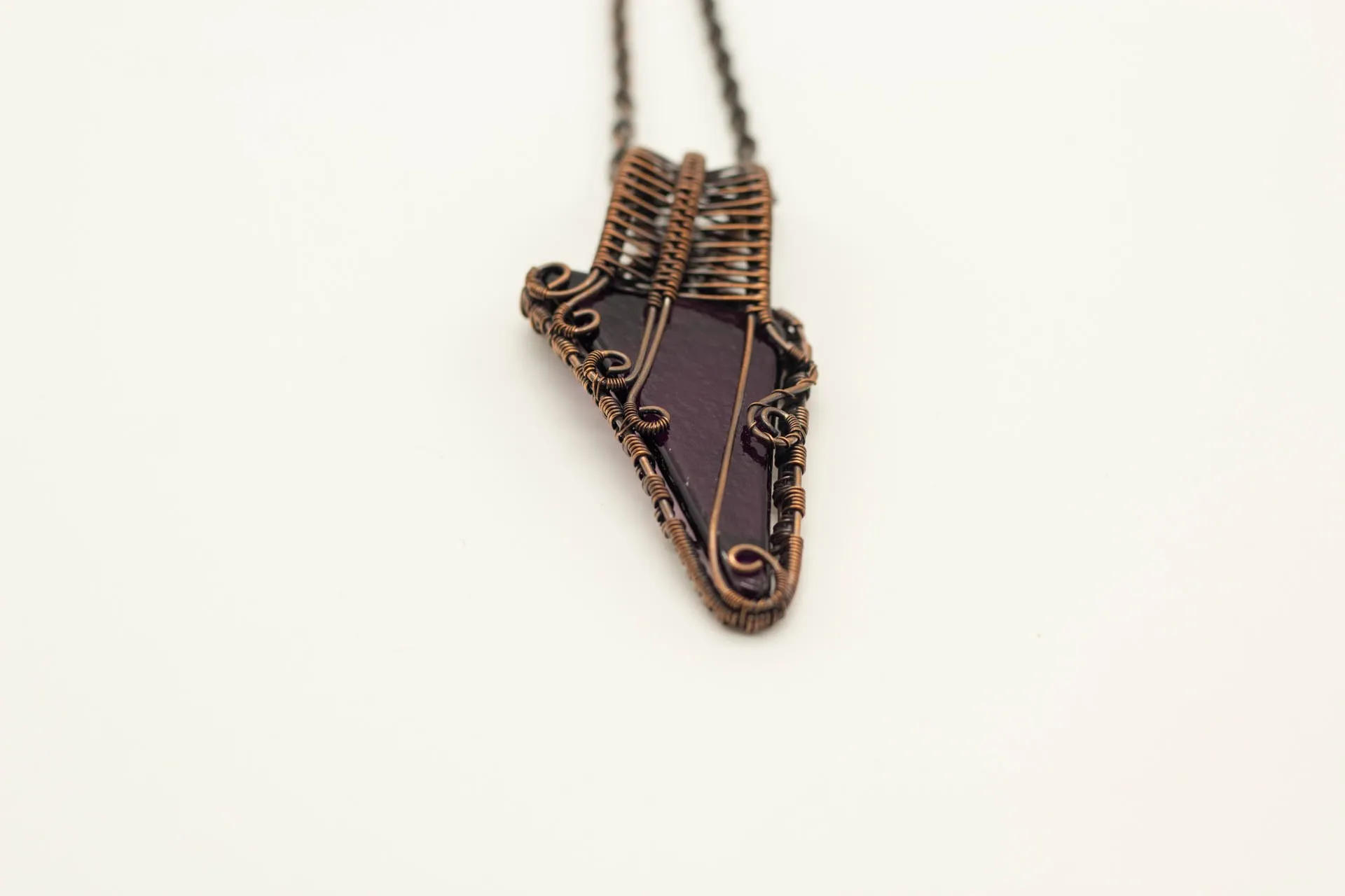 Purple Fused Glass and Copper Wire Wrapped Pendant