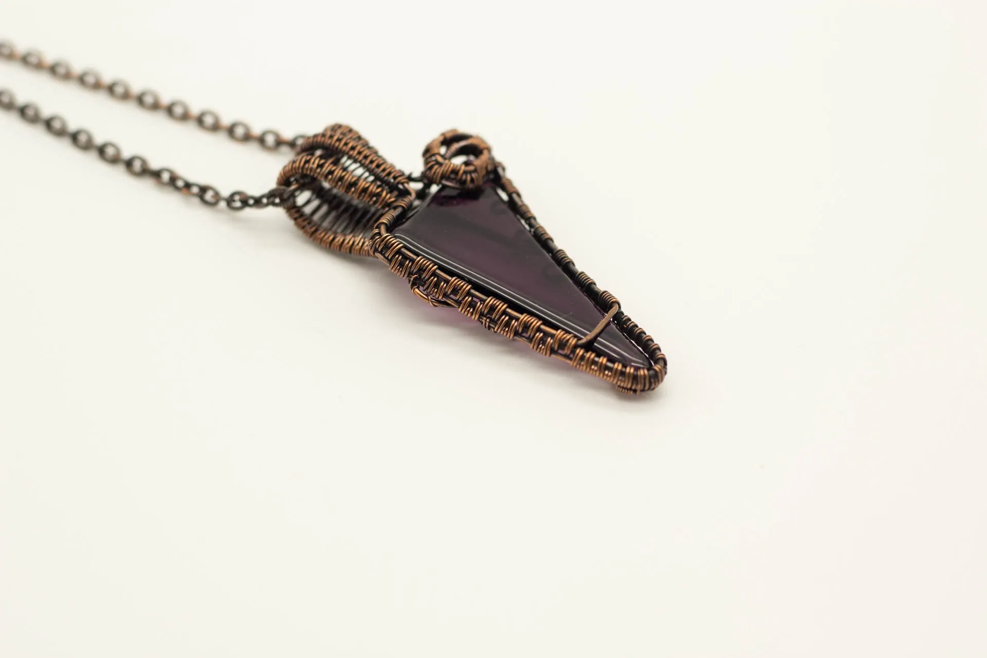 Purple Fused Glass and Copper Wire Wrapped Pendant