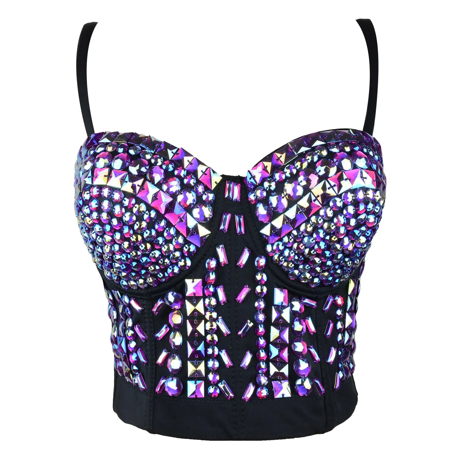Purple Women's Sexy Rhinestone Bustier Crop Top Corset Bra