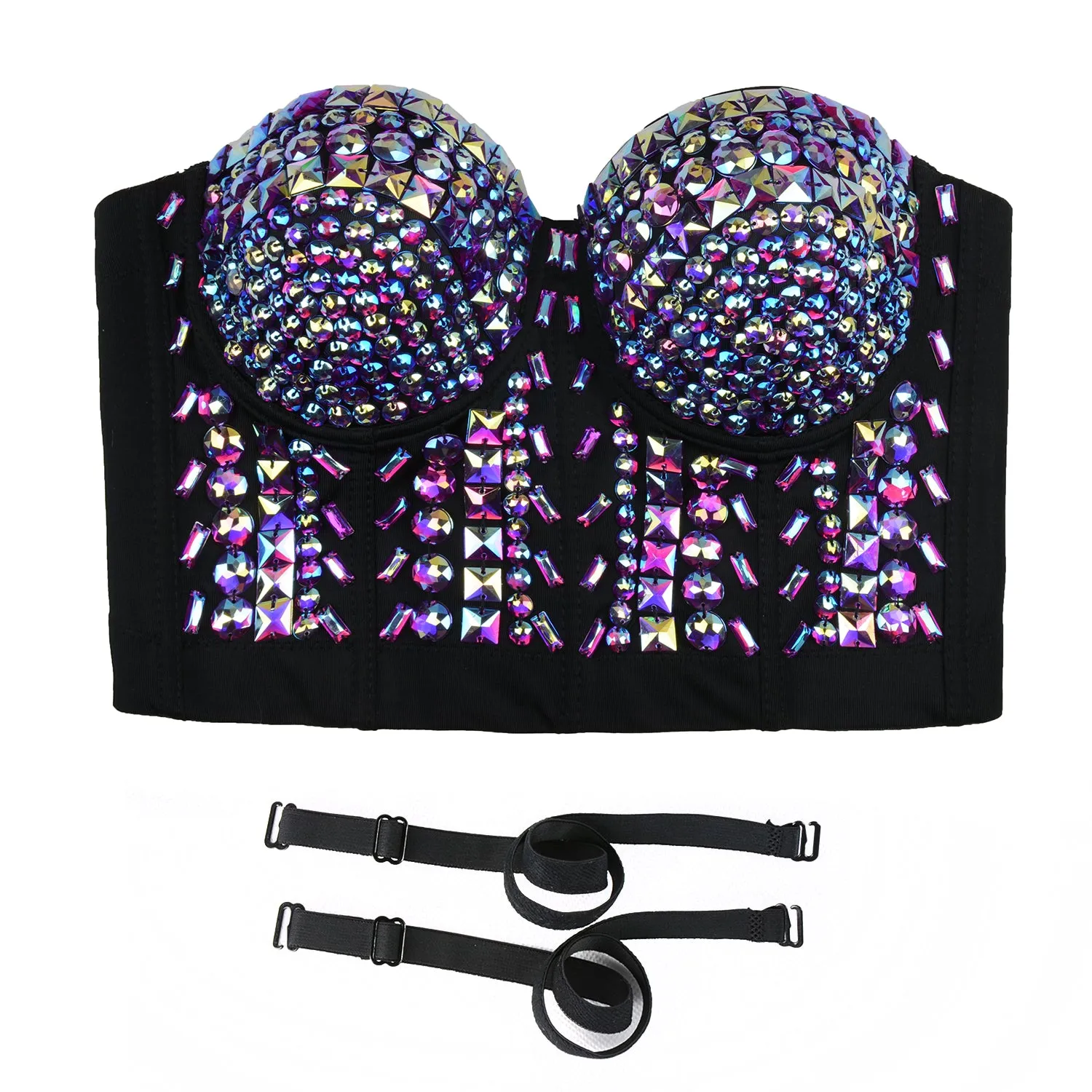 Purple Women's Sexy Rhinestone Bustier Crop Top Corset Bra