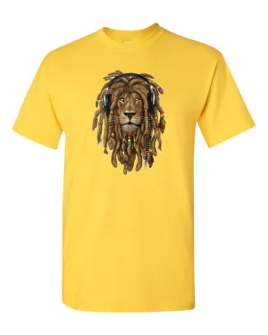 Rasta Lion With Headphone T-shirt Music T-shirt