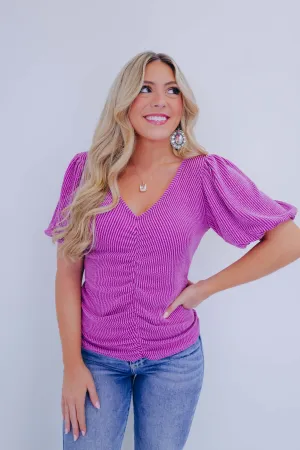 Rayla Ruched V-Neck Top - Purple