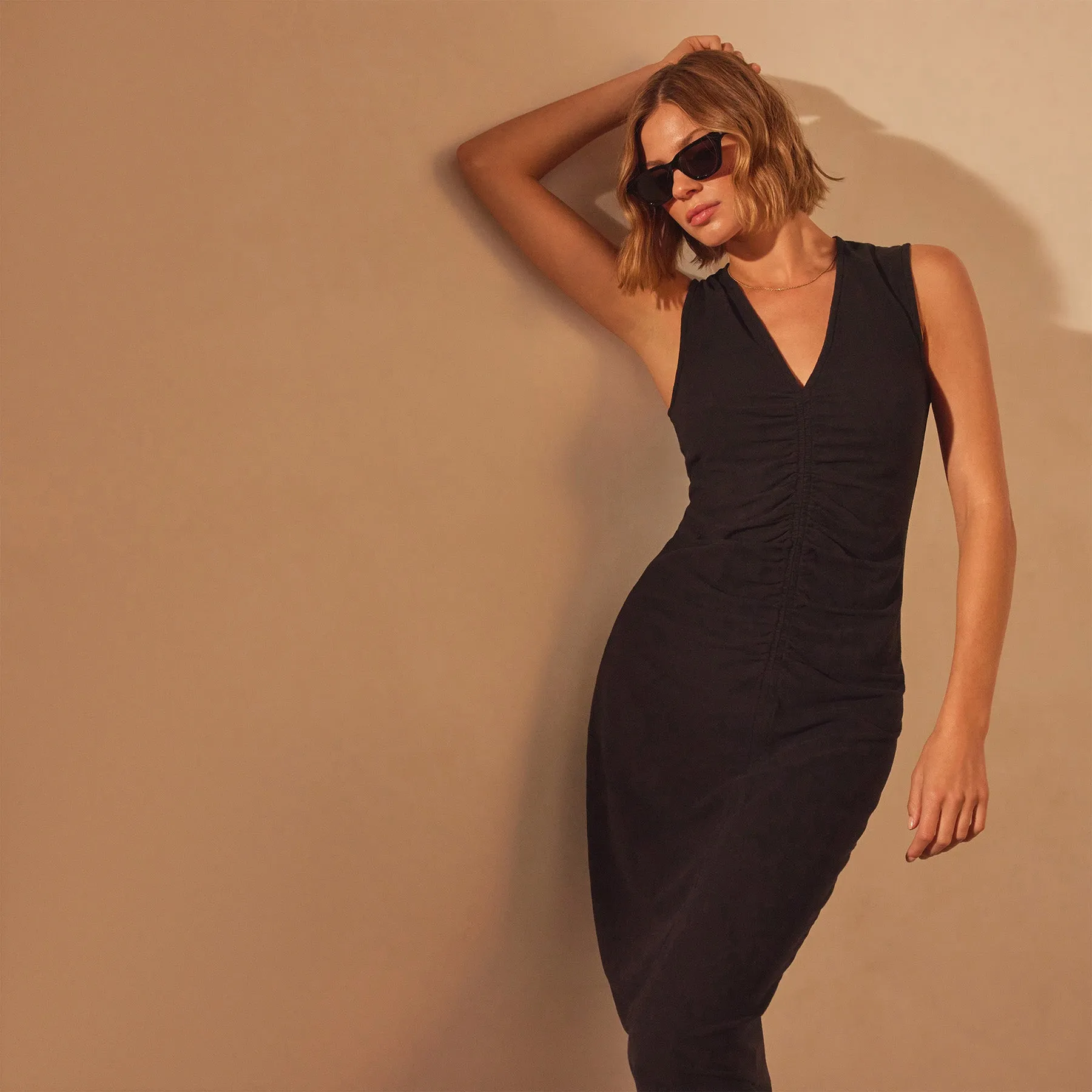 Recycled Jersey Ruched Dress - Black