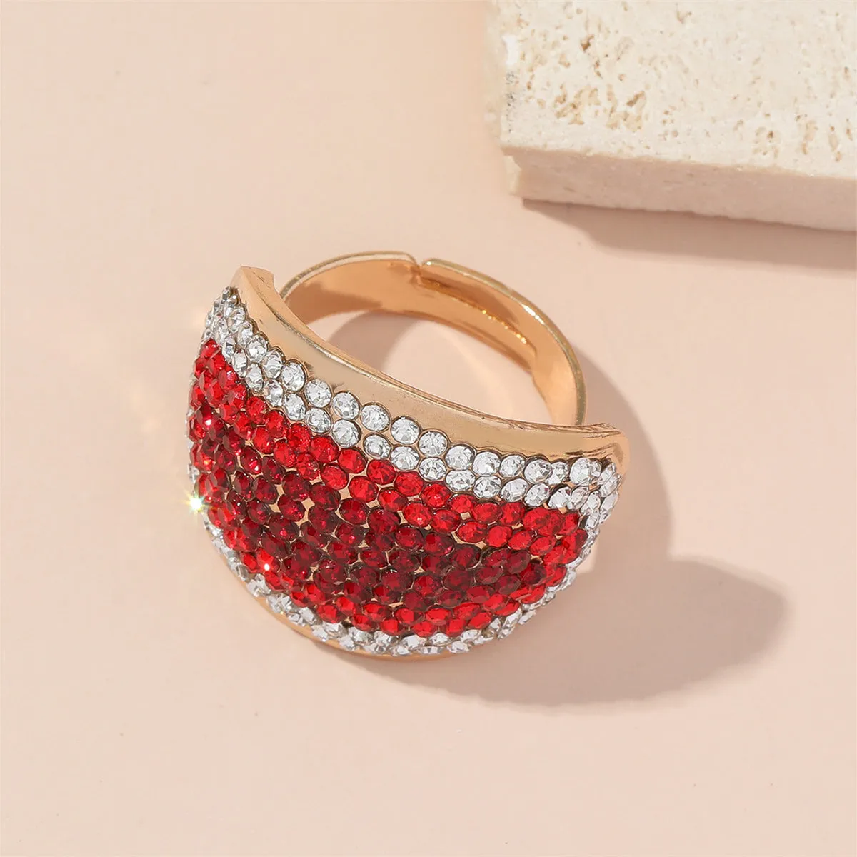 Red Cubic Zirconia & 18K Gold-Plated Eye Adjustable Ring