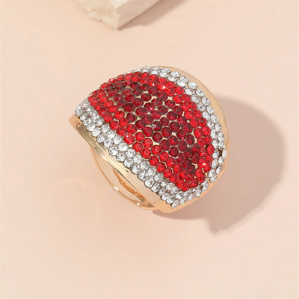 Red Cubic Zirconia & 18K Gold-Plated Eye Adjustable Ring