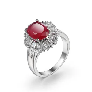 Red Cubic Zirconia & Crystal Baguette Halo Ring