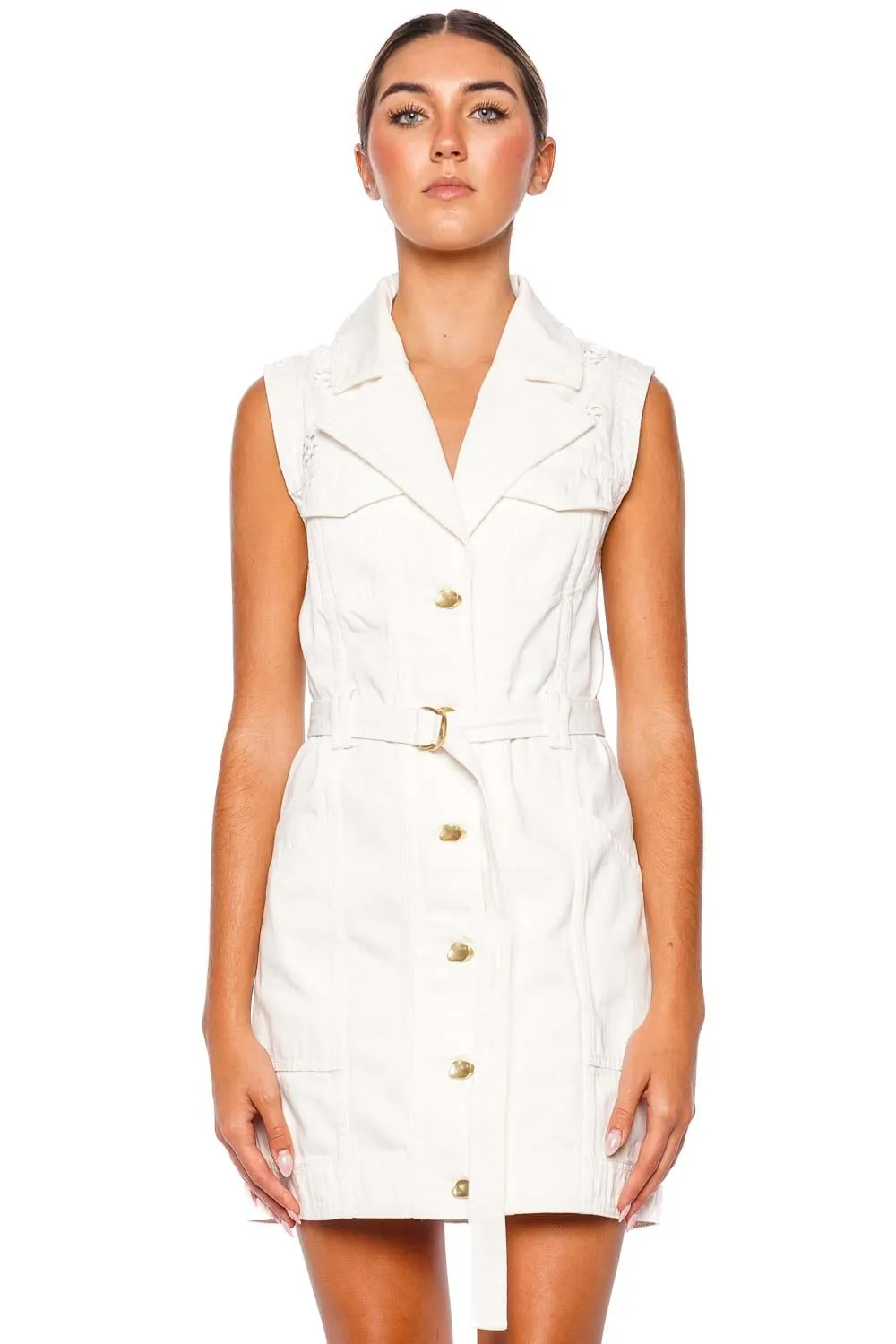 Ren Sleeveless Belted Denim Mini Dress