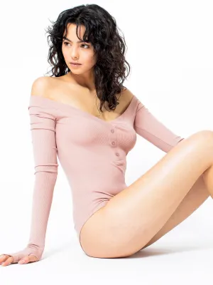 RIBBED BODYSUIT, VINTAGE ROSE