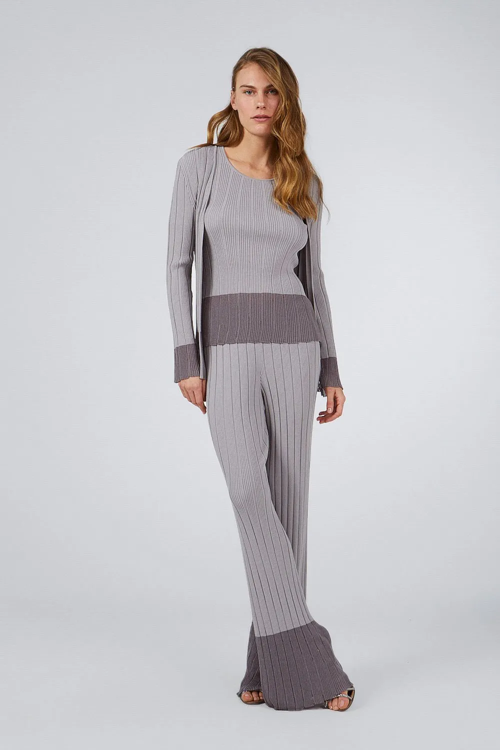 RIBBED CARDIGAN GRAY