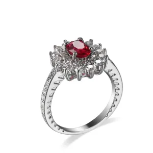 Rose Crystal & Cubic Zirconia Oval Flower Band Ring