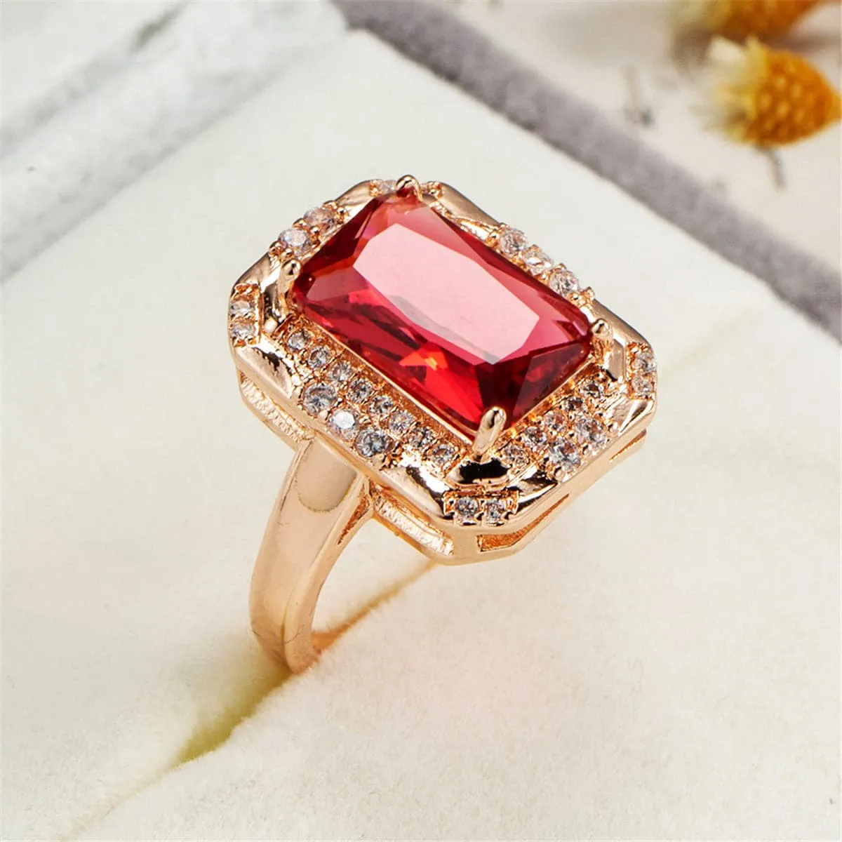 Rose Crystal & Cubic Zirconia Princess Ring