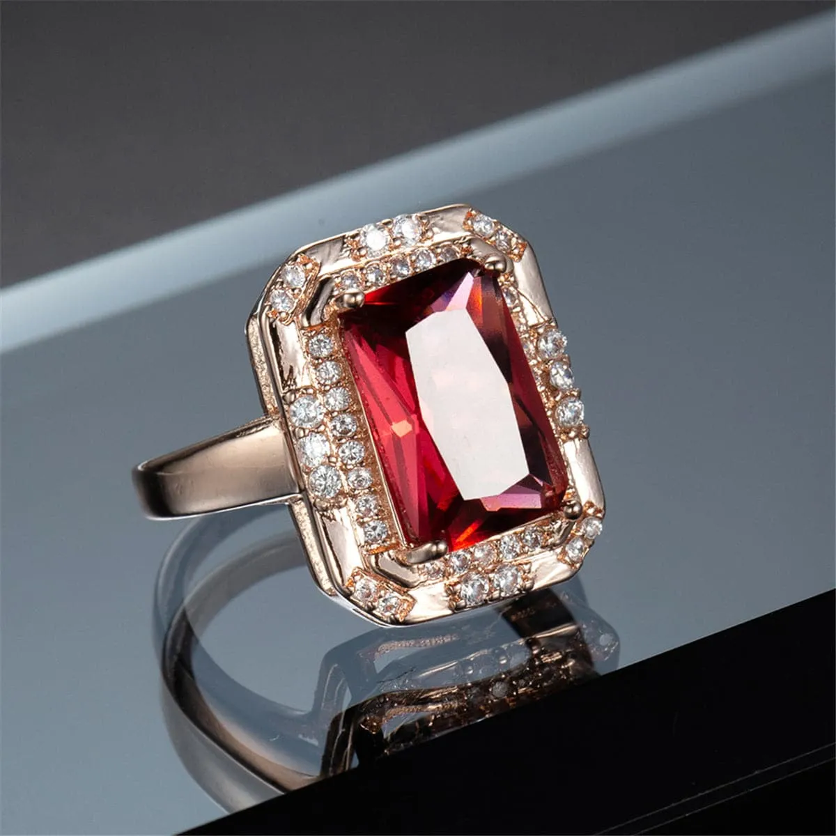 Rose Crystal & Cubic Zirconia Princess Ring