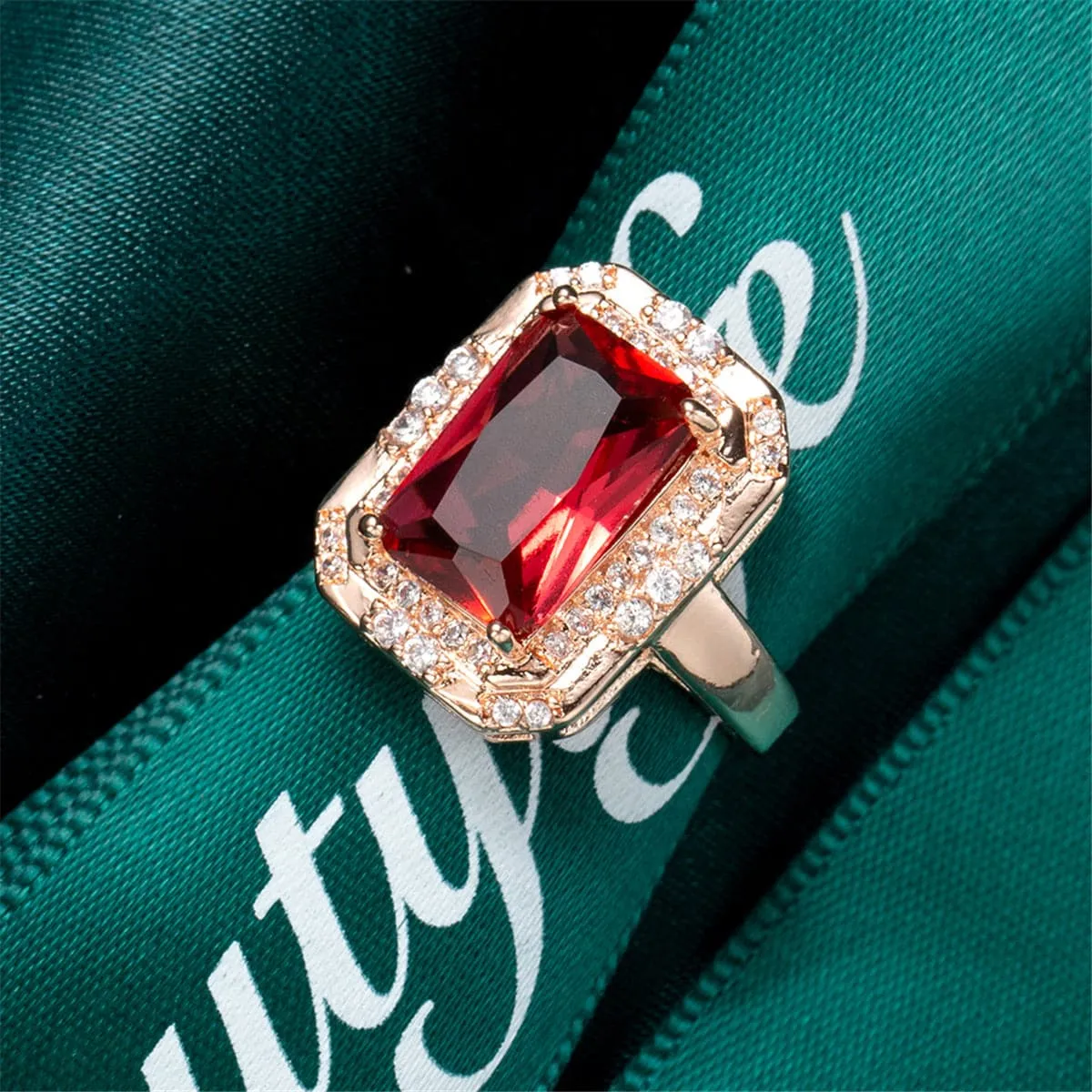 Rose Crystal & Cubic Zirconia Princess Ring