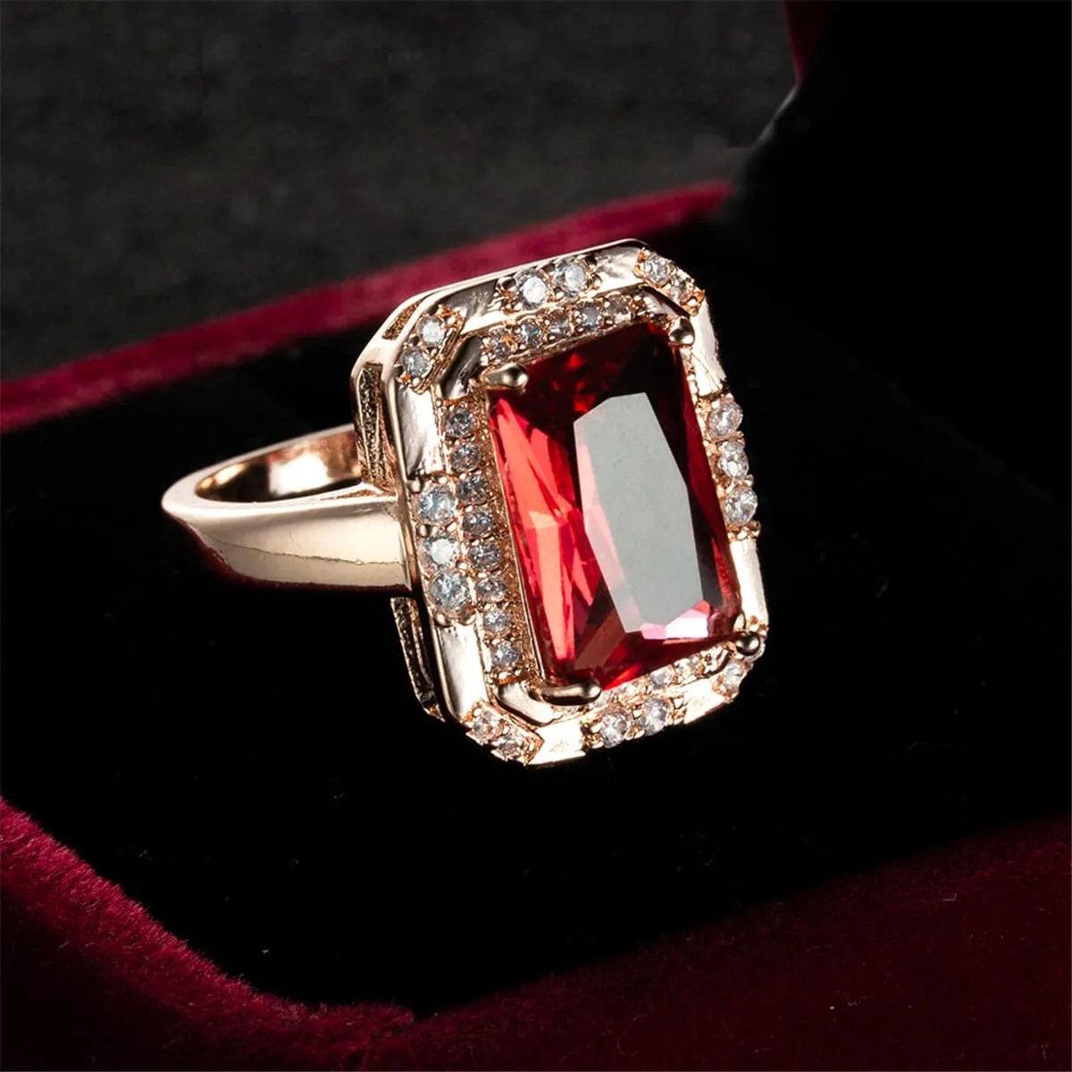 Rose Crystal & Cubic Zirconia Princess Ring