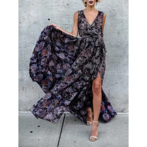 Sexy Bohemia Sleeveless V-neck Belted Maxi Dress