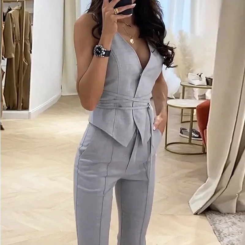 Sexy Vest Pencil Pants Two Piece Set