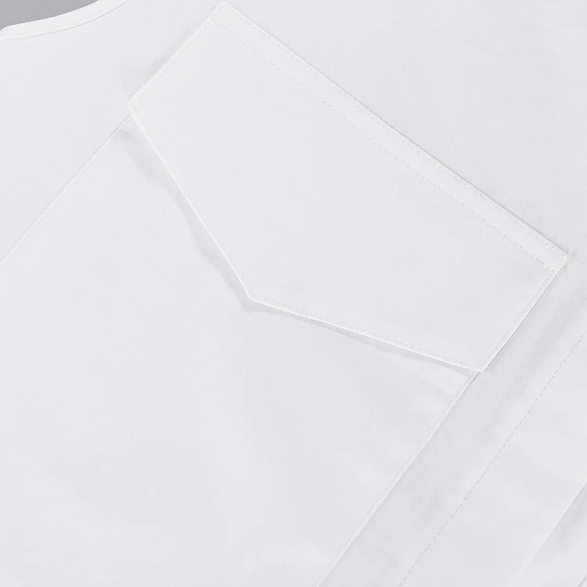 Shoulder Padded Single-breasted Shirt Pocket Tops