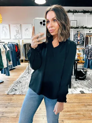 Sienna Ruffled V-Neck Smocked Sleeve Blouse - 4 Colors