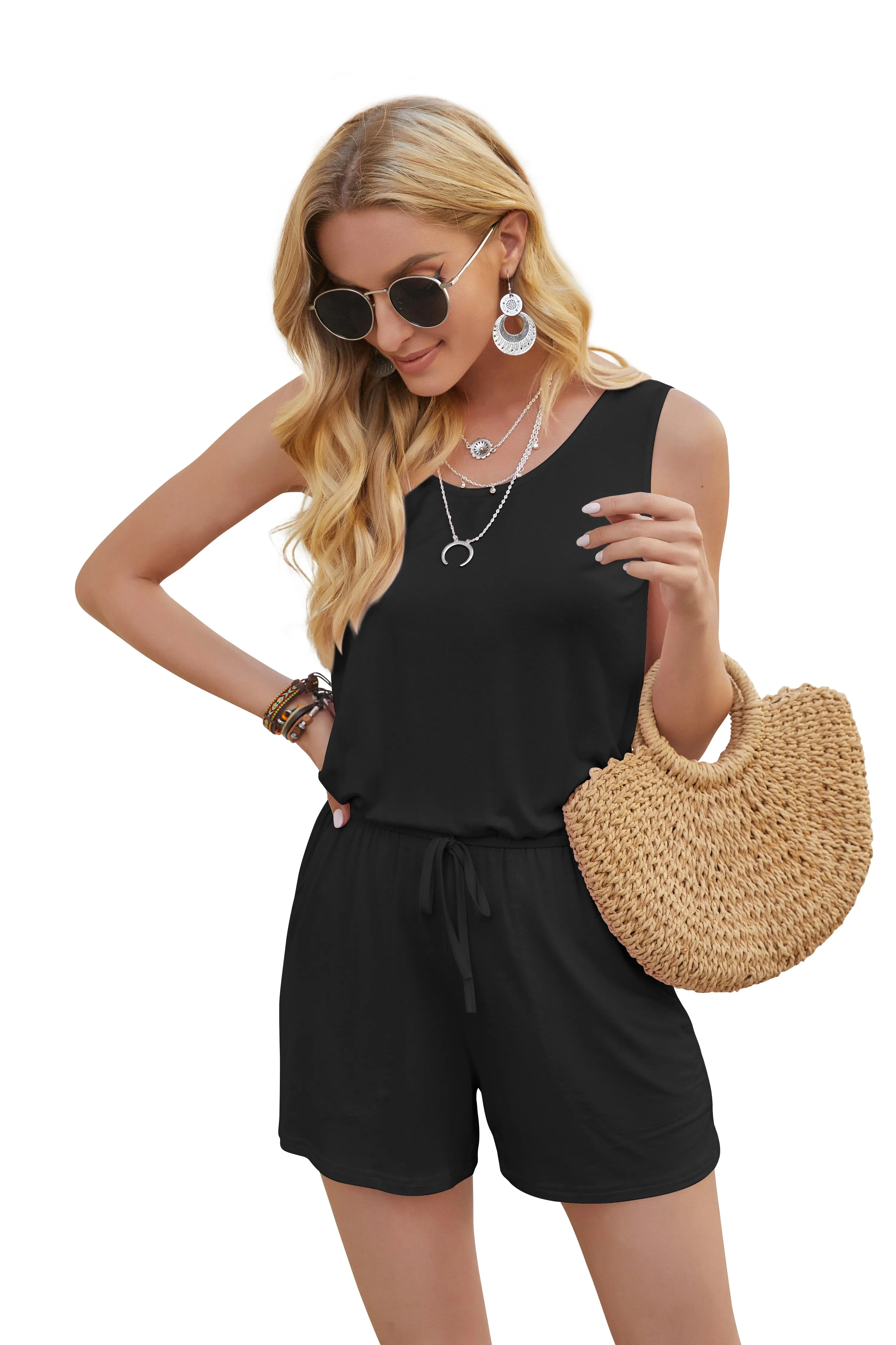 Sleeveless Romper with Pockets