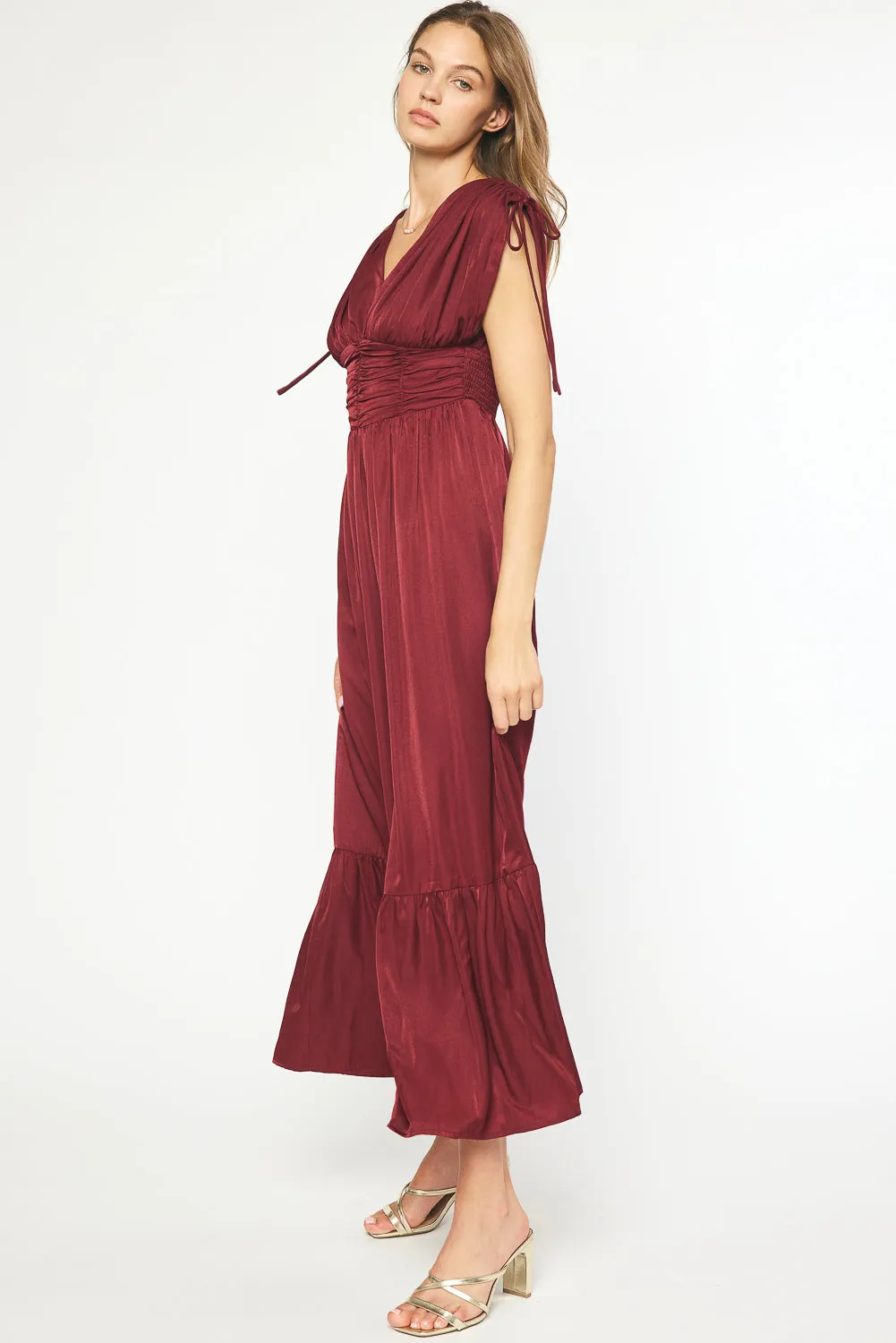 Sleeveless Satin Maxi Dress {Garnet}