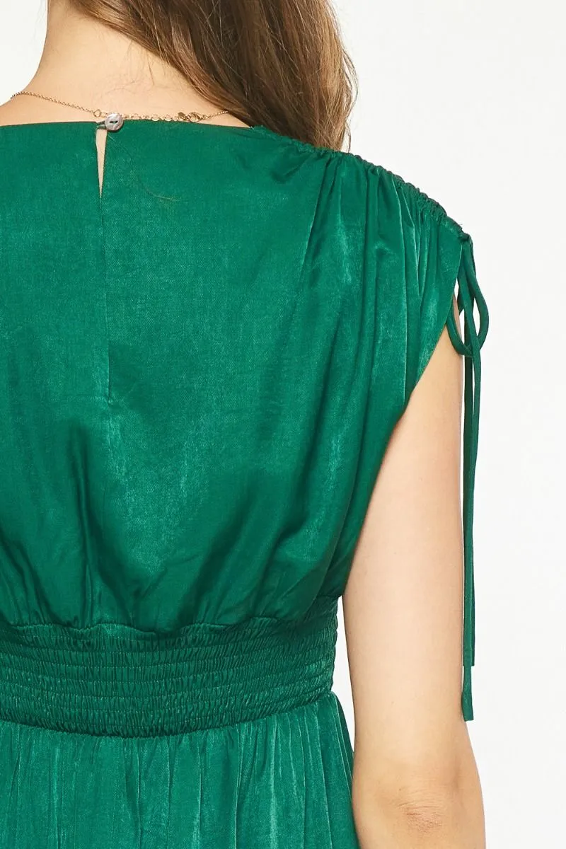 Sleeveless Satin Maxi Dress {Heather Green}