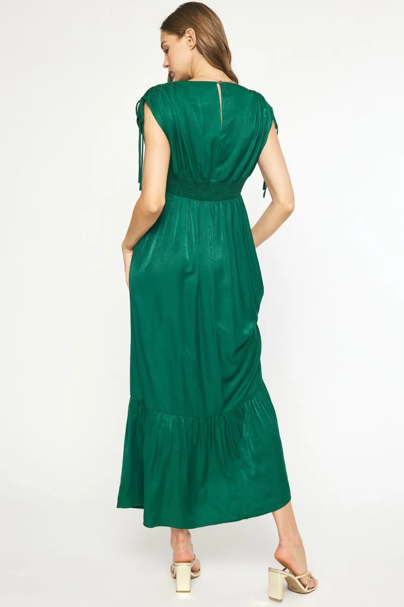 Sleeveless Satin Maxi Dress {Heather Green}