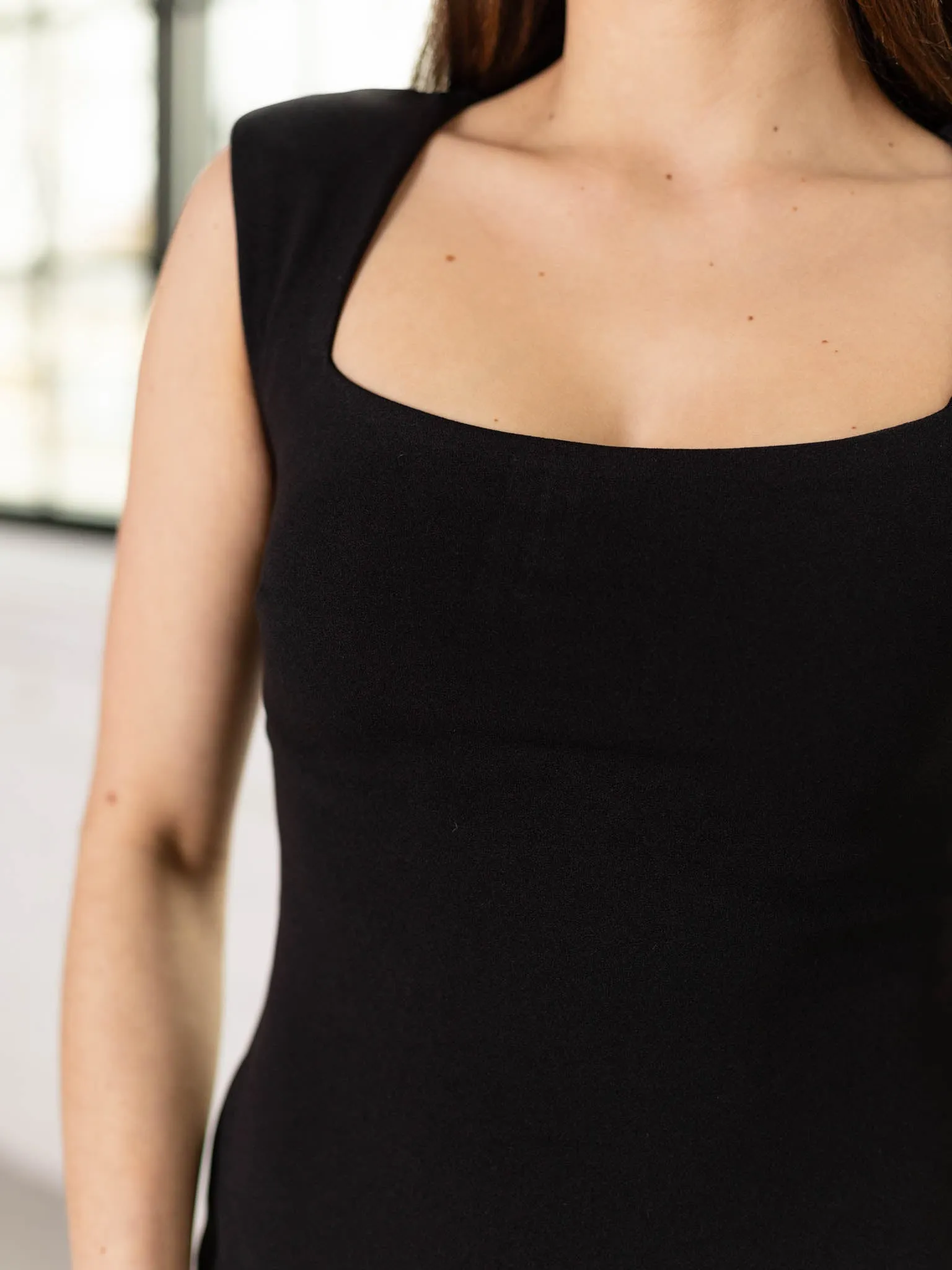 Sleeveless Shoulder Padded Square Neck Dress